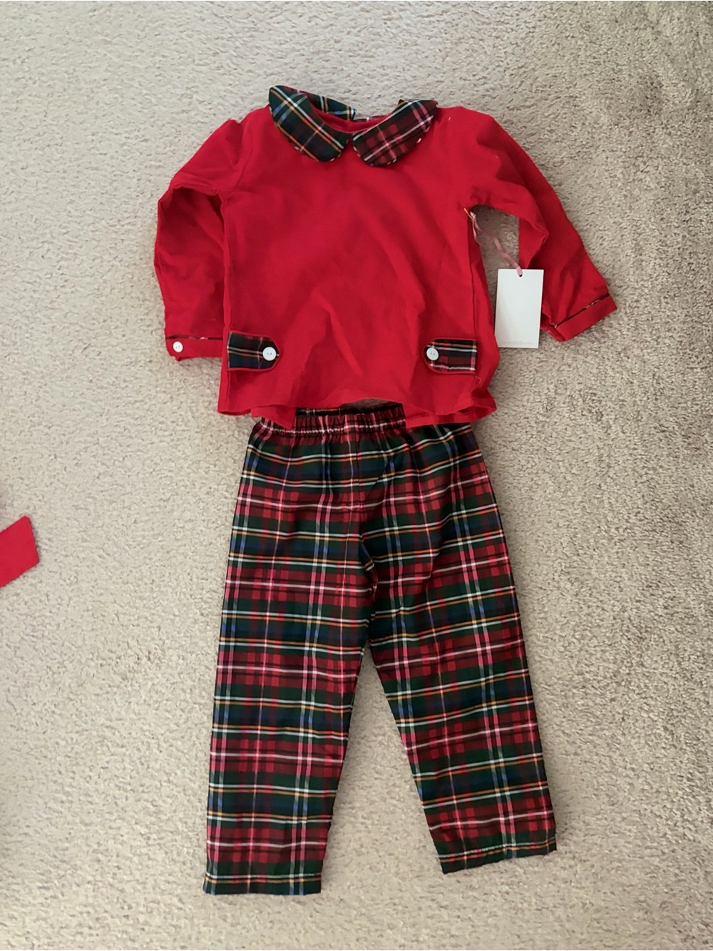 Classic Red Plaid Kids Pajama Set with Contrast Collar